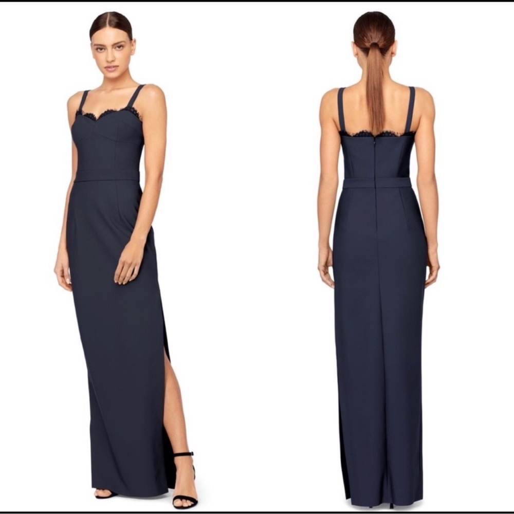 MILLY Karissa Gown In Navy Lace Detail‎ Size 14 NWT